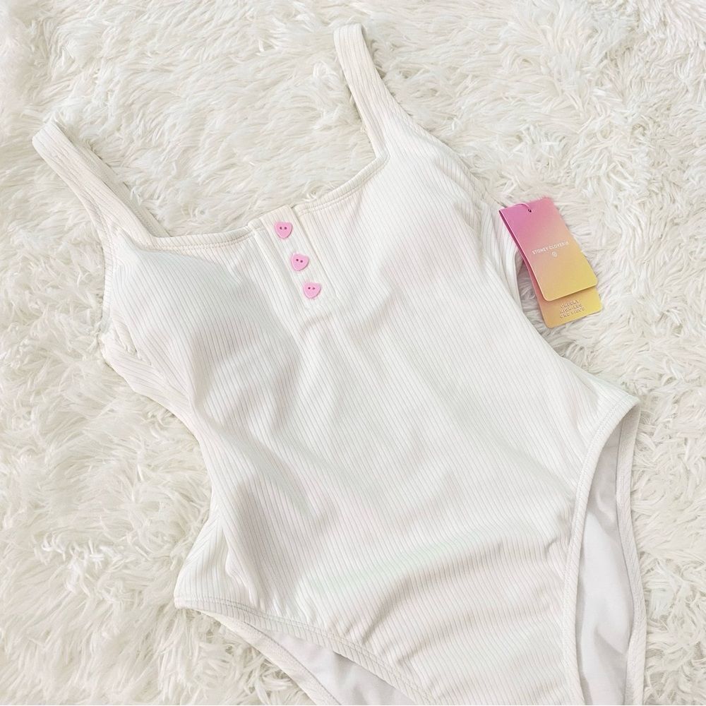 Stoney Clover Lane X Target White With Pink Hearts One Piece Swimsuit - Picture 2 of 7